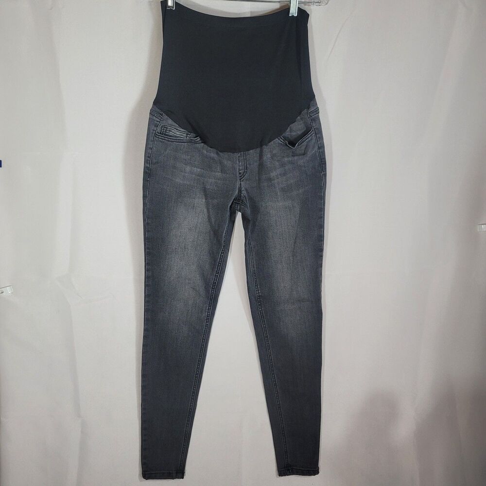 Time & Tru Maternity Jeans Small 4-6 Black Denim Gray Skinny Full Belly Panel